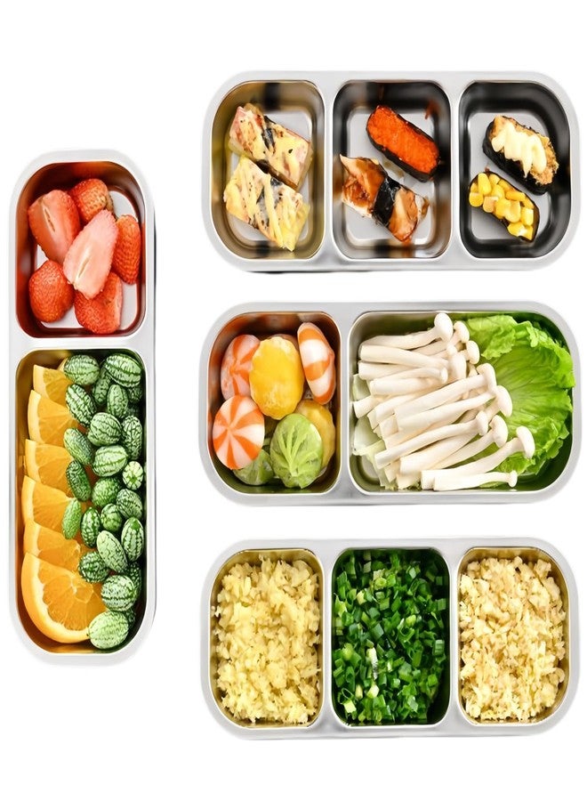 Frezonika 2 Pack Stainless Steel Snack Containers, Reusable Steel Snack Containers With Lids, 2&3 Compartments Leak Proof Metal Lunch Box For Home, Travel - Image 1